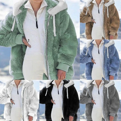 Warmer Teddybär flauschiger Mantel mit Kapuze Fleecejacke Oberbekleidung Übergröße für Damen - Bild 2 von 18