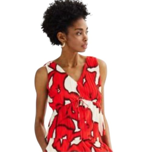 Nine West x Kohls Plisse Peplum V-Neck Tank Top Red Combo L - Picture 7 of 8