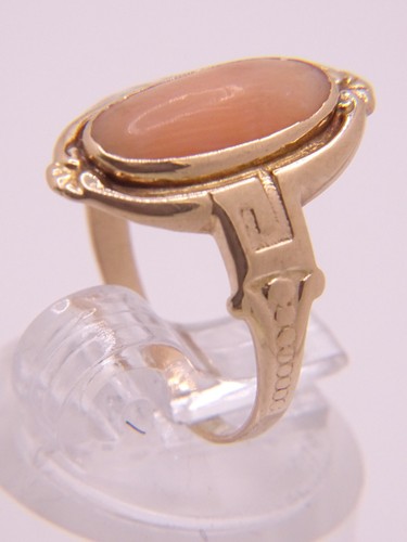 Beautiful Vintage 14 K Gold Oval Coral Art Deco Sz 6 Cocktail Ring - Picture 13 of 23