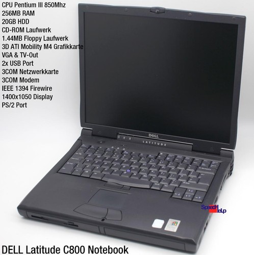 Dell Latitude C800 Notebook Laptop Windows 98 Parallel Port Pentium 3 1400x1050 - Picture 2 of 9