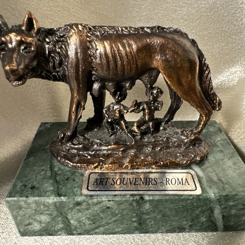 Ricordo di Roma Rome Roman Mythology Romulus Remus Bronze She Wolf Marble Base - Picture 2 of 10