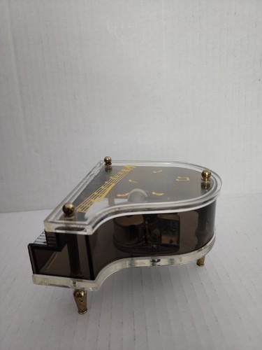 Vintage Schmid Clear Lucite PIANO Music Jewelry Box Windup - Afbeelding 2 van 5