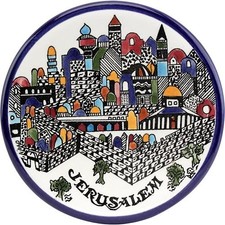 Jerusalem City Walls and Old City View Armenian Ceramic Plate - Medium 6.4 inch