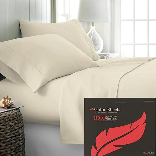 Sheets Set Egyptian Cotton - 1000 Thread Count 4 PC Egyptian Cotton King Sand - Picture 2 of 7