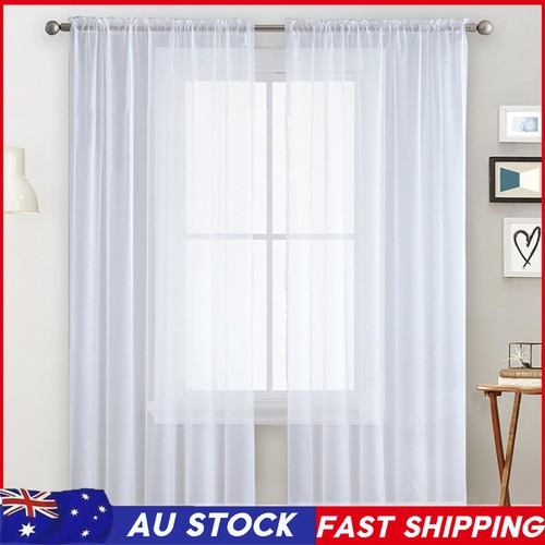 High-Density 55''x84'' White Sheer Curtains 2 Panels Rod Pocket Style