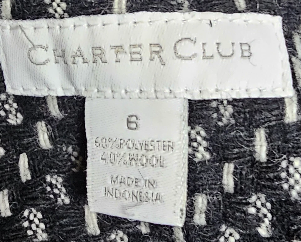 Abrigo Charter Club negro mezcla de lana tweed guisante para mujer talla 6 Foto 3 de 4