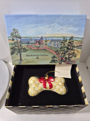 Mackenzie Child’s Parchment Check Dog Bone Christmas Ornament New & Unused - Bild 2 von 5