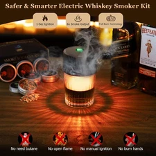 No-Butane Electric Cocktail Smoker Kit: Rechargeable,4 Light Modes+ 6 Wood Chips
