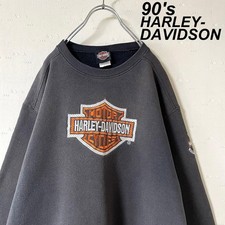 Harley Davidson 90s Emblem Logo Sweatshirt Black Fade XL Vintage