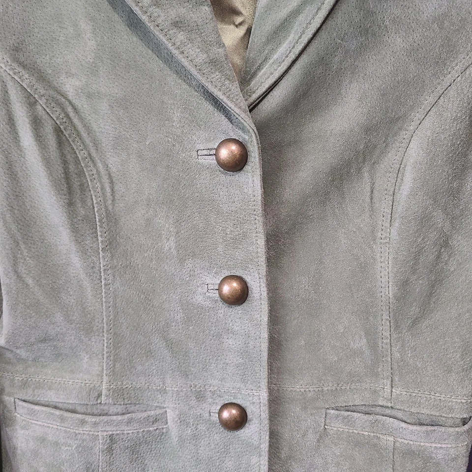 Chaqueta Blazer Ruffhewn Verde Salvia 100% Cuero Cierre 3 Botones Talla L Foto 4 de 4