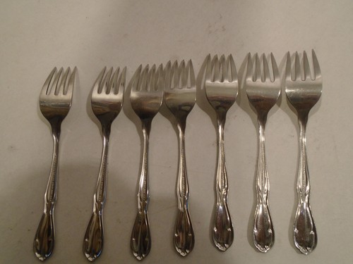 set of 7 Rogers Cutlery Stainless steel small 6" Forks Made in USA - Picture 2 of 2