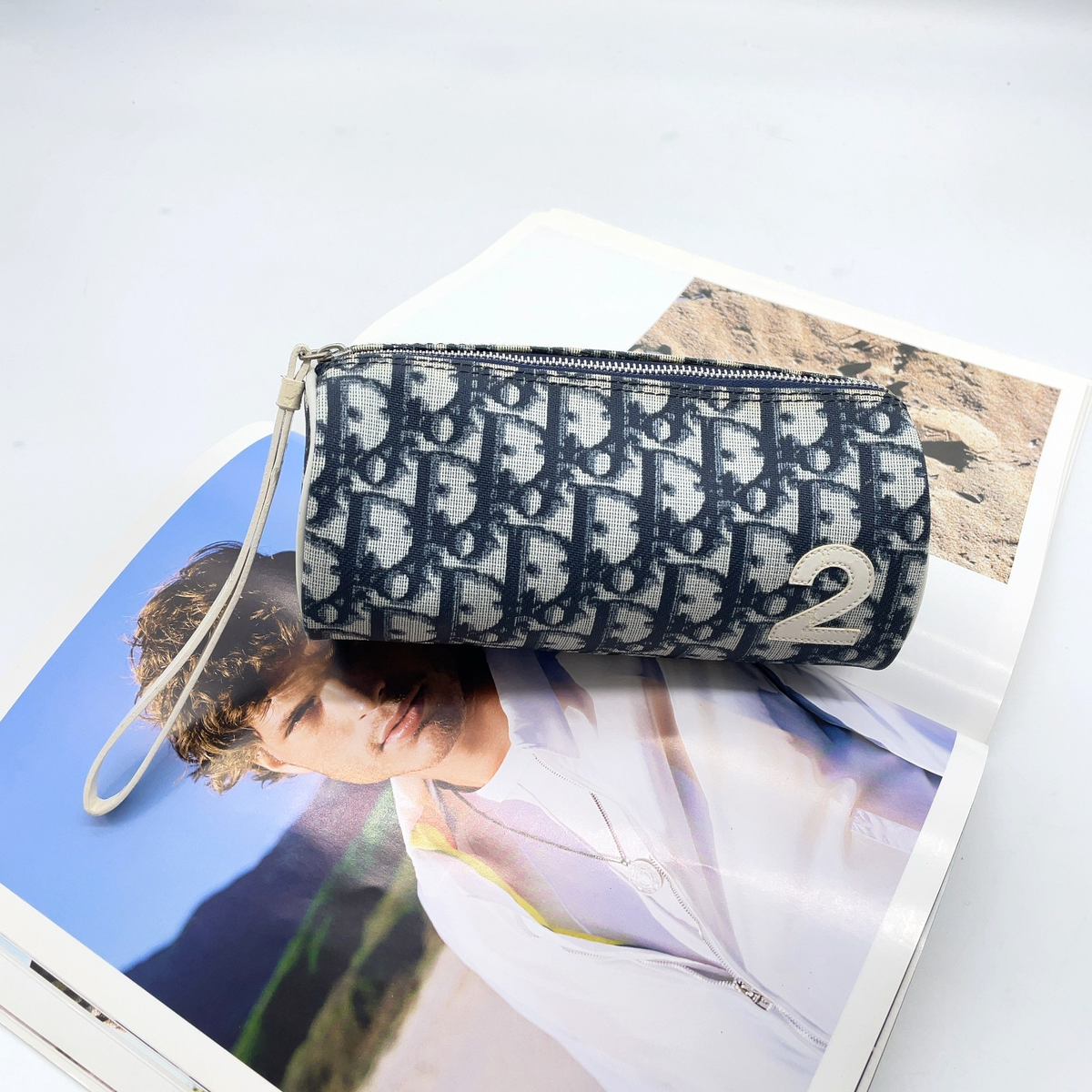 Auth Christian Dior Trotter PVC Leather Navy NO.2 Pouch W
