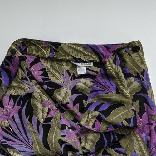 Vintage Purple Black Green Hawaiian Wrap Skirt 4 Floral Rayon Above Knee USA - Picture 7 of 9