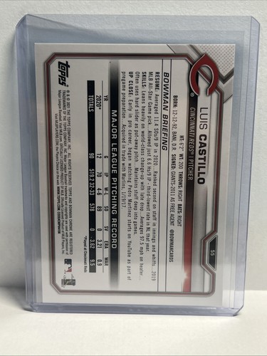 2021 Bowman Sky Blue Border Paper 278/499 Luis Castillo #55 Cincinnati Reds MLB - Picture 3 of 3