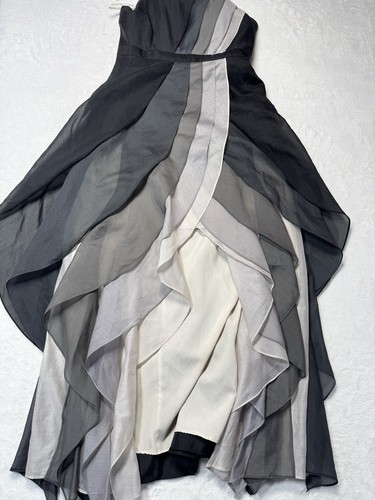 Halston Heritage Strapless Ombre Layered Ruffle Cocktail Dress Black/Grey Sz 2/4 - Picture 2 of 7
