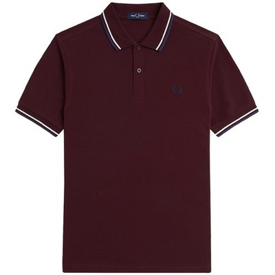 Fred Perry Twin Tipped Mens Cotton Short Sleeve Polo Shirt in Oxblood Size XL