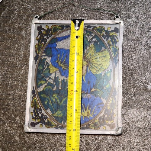 Vintage YORKRAFT Rectangular STAINED GLASS SUNCATCHER 'Garden Fairy' 6" ×5" TSGG - Bild 9 von 10