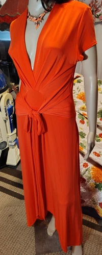 Maxi abito donna Michael Kors taglia 6 manica corta hi basso elasticizzato corallo profondo