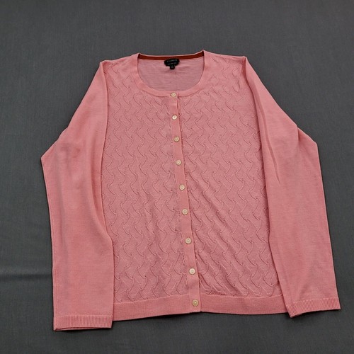Talbots Sweater Womens L Long Sleeve 100% Merino Wool Button Up Cardigan Pink