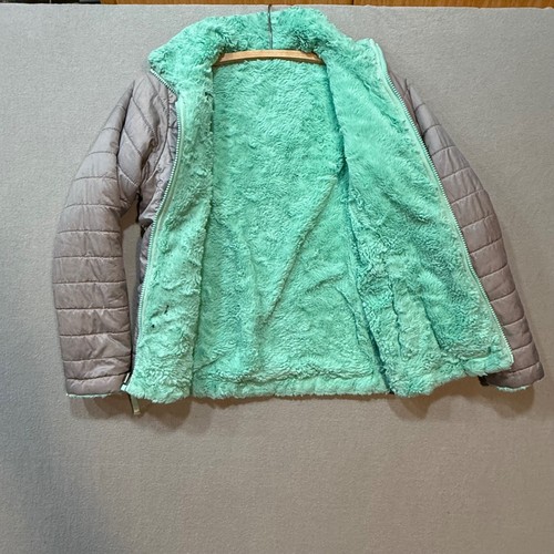 The North Face Puffer Reversible Fleece Gray Mint Green Jacket Coat Girl M 10/12 - Picture 3 of 15