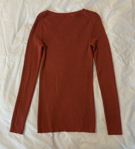 Banana Republic Damen weicher Langarm orange gerippter Stretch Pullover, Gr. M - Bild 8 von 8