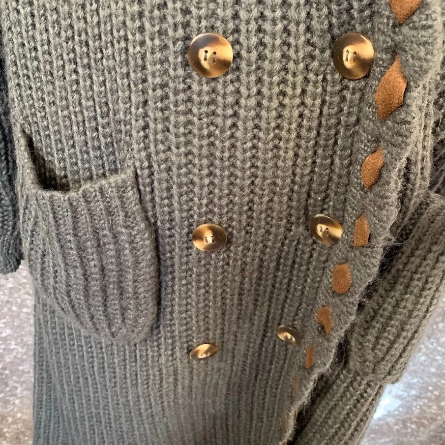 POL 灰色粗针织开衫毛衣掸子连帽舒适波西米亚女式大号 — 第 2/4 张图片