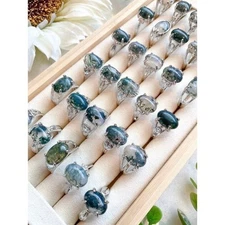 C86- Random Pick Natural Moss Aagte Crystal Ring (Size:8 US;)
