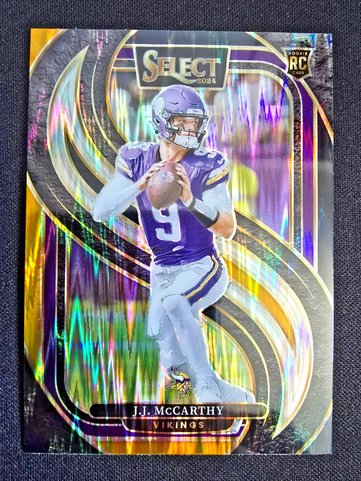 2024 J.J. McCarthy Panini Select Premier Level Black & Gold Shock Prizm SP RC