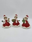 Vintage Lefton Christmas Girls Wreath Tree Gift Figurines 1665 Japan Set Of 3