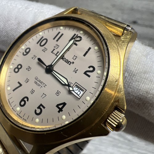 LL Bean Watch Men 34mm Gray Dial Gold Tone Date Round Vintage NEW BATTERY - Picture 2 of 24