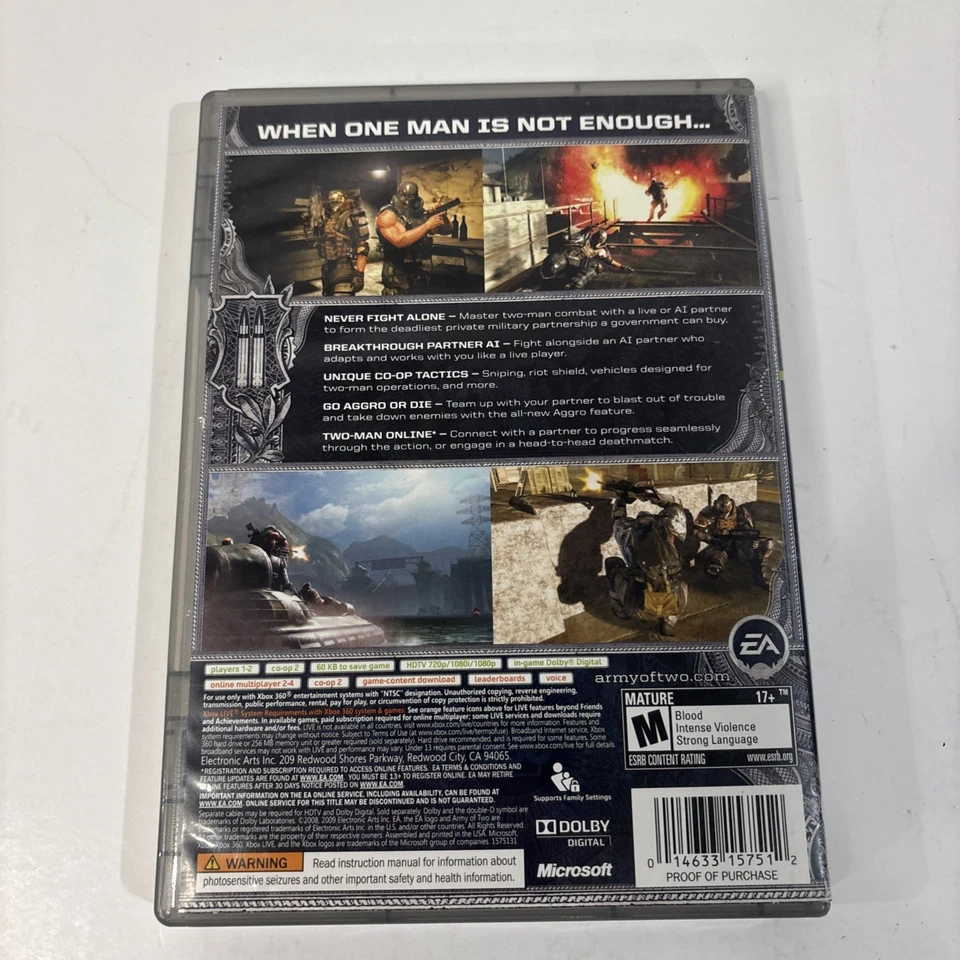 Army of Two Platinum Hits Microsoft Xbox 360 CIB Tested & Working - Image 3 of 3