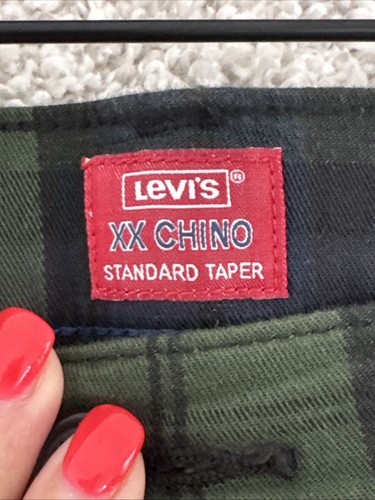 Levis XX Chino Pants Men 36x32 Blue & Green Tartan Plaid Standard Taper See Pics - Picture 2 of 14
