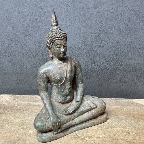 Antique Bronze Metal Seated Buddha Sculpture Statue 7" Tall - Picture 4 of 7