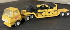 Vintage 1970s Tonka Semi-Truck & Trailer with Bulldozer - Yellow / Pressed Steel