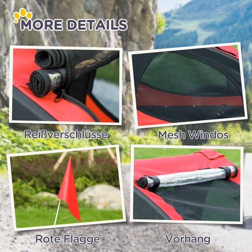 PawHut Hundeanhänger, klappbarer Fahrradanhänger, Anhänger für Hunde, Rot - Bild 9 von 10