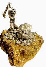 Gold Pyrite Crystal Miner Figurine Sculpture – Unique Stone Collectible Decor.