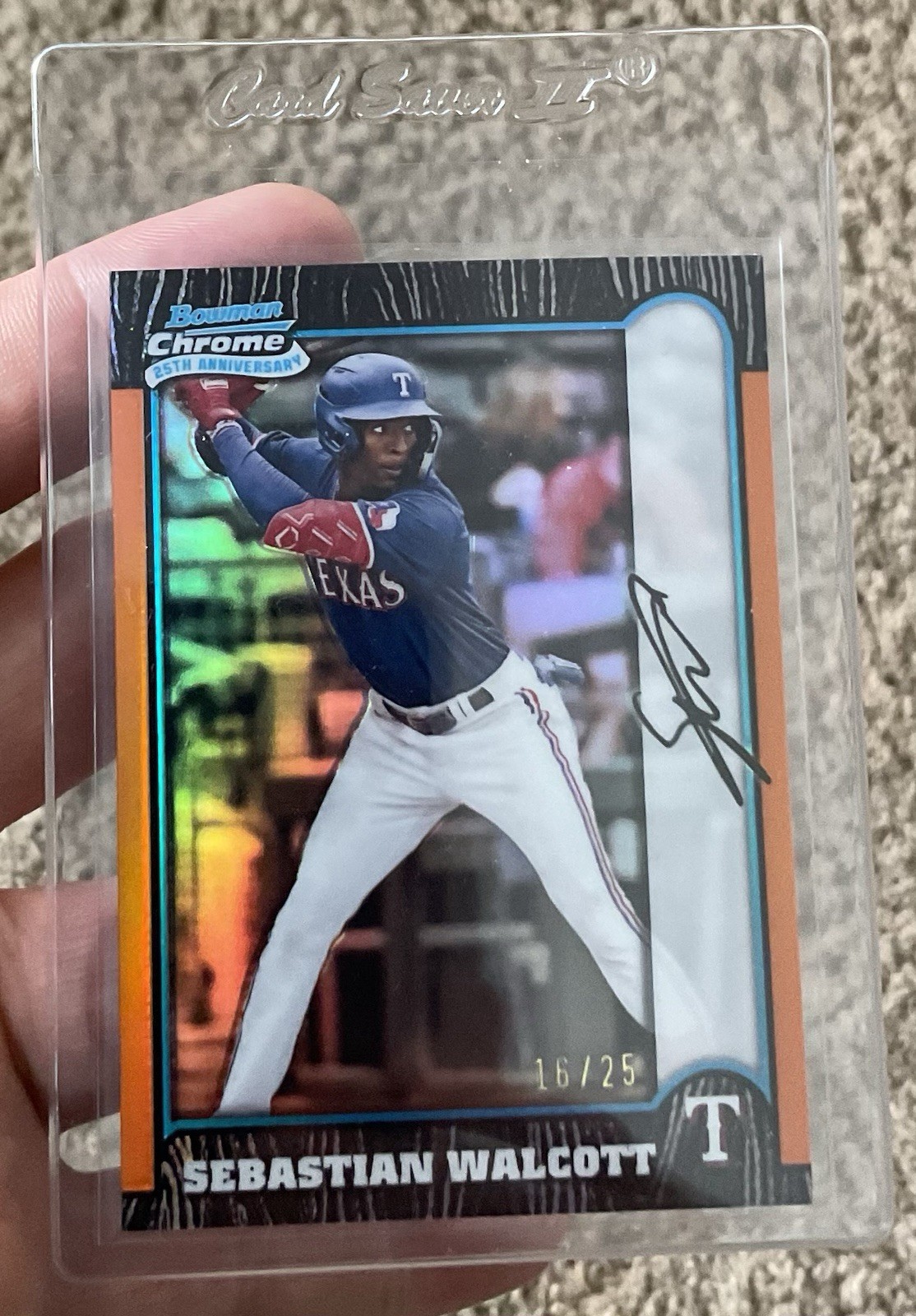 2024 Bowman Chrome SEBASTIAN WALCOTT 25th Anniversary Orange Refractor RC /25