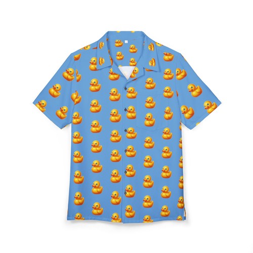 The Rubber Ducky - Hawaiian Button-Down Shirt, Luxury Soft Breathable Feel, Blue - Picture 10 of 10