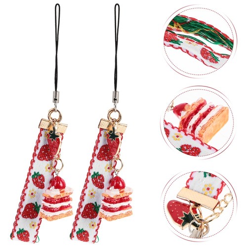2 Pcs Erdbeerglockenschlüsselkette Mädchen Modische Handykette Telefon Hängende - 第 5/12 張圖片