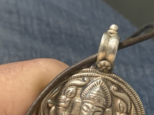 Vintage Kankiten Ganesh Sterling Silver Pendent Leather Chain 925 Clasp - Picture 17 of 17