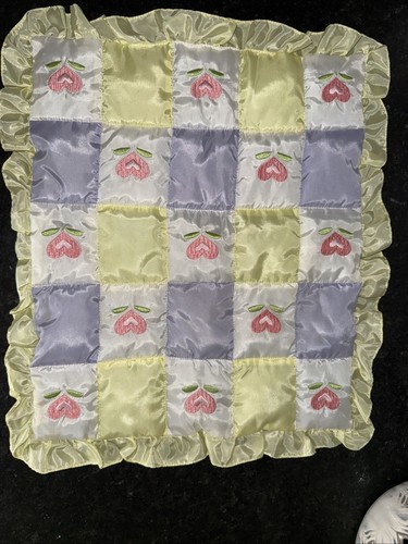 AMERICAN GIRL Bitty Baby Bedding Quilt Only Heart Flower Design Yellow Lavender - Picture 10 of 10