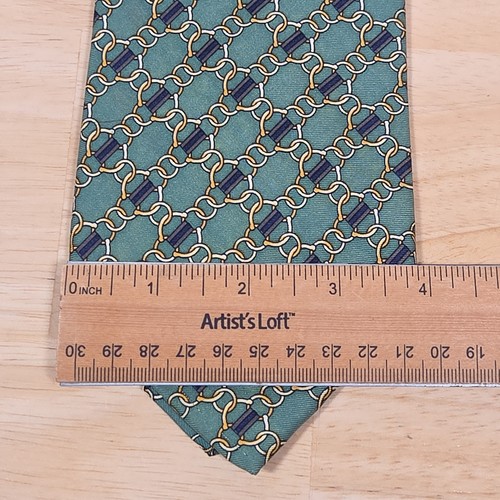 Paolo Gucci Neck Tie 100% Silk Chain Bit ITALY Green Blue Gold Geometric Preppy - Picture 8 of 10