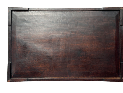 Bandeja de madera dura hecha a mano china de colección con motivo de latón grabado perspectivas de carrera - Imagen 7 de 7