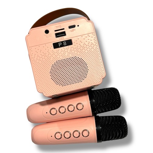 Mini Wireless Portable Karaoke Machine Bluetooth Speaker w/ 2 Wireless Mics - Picture 3 of 7