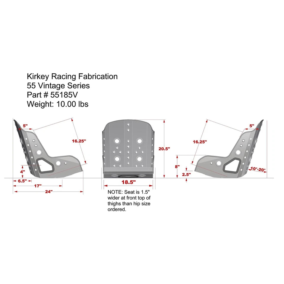 Asiento Kirkey 55185V Series Pro Street Racing, 18,5 pulgadas Foto 2 de 4