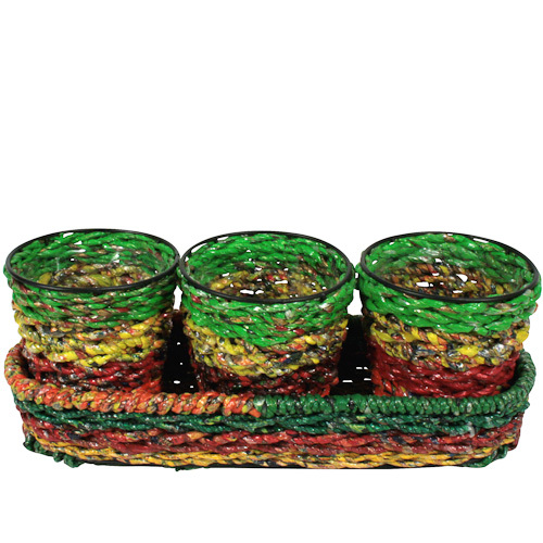 Recycelte Süßigkeiten Verpackung Pflanzgefäße und Körbe Handarbeit in Indien Fair Trade - Bild 1 von 12