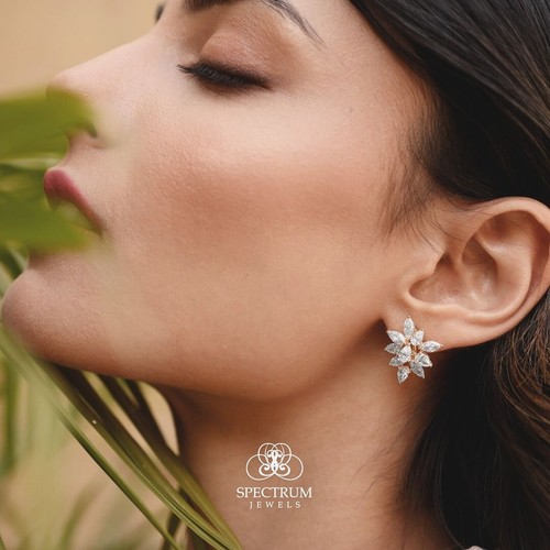 H/SI Marquise Pear Diamond Cluster Stud Earrings 18k Yellow Solid Gold 4.40 Ct. - Picture 5 of 13