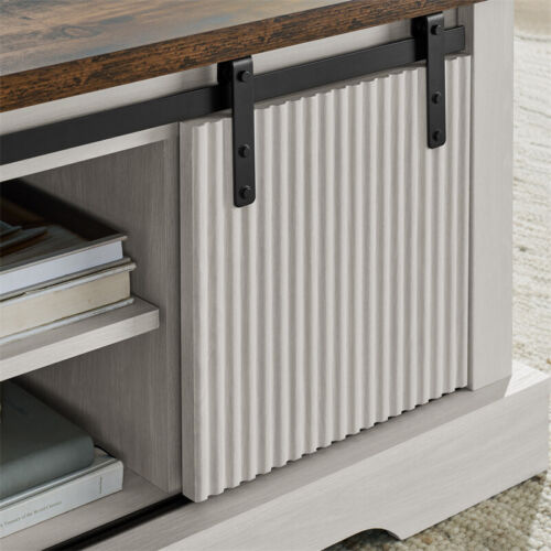 Farmhouse Coffee Table with Shelves & Sliding Barn Door Modern Cocktail Table - Picture 3 of 13