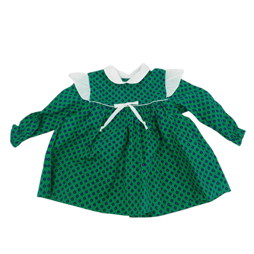 Vestido vintage Sears cuello con volantes pradera talla 20 lb 6-9 meses lazo floral verde - Imagen 1 de 13