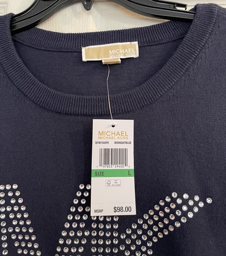 Michael Kors Ladies Tee Short Sleeve Midnightblue/Silver Rhstne Sz M OR Sz L NWT - Picture 2 of 8